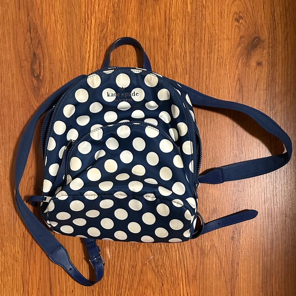 Kate Spade Blue and White Polka Dot Backpack - Picture 1 of 2